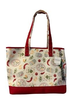 Sasha - Women’s Large Canvas Tote -Vegetables Accent Red NWT